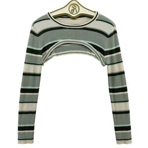 Striped Shrug Sweater S Micro Long Sleeve Cropped streetwear y2k casual Preppy